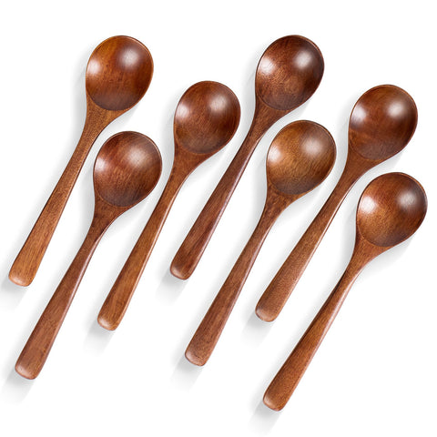 Hefild seven-piece 7-inch wooden spoons set on table, stylish dining accessory for everyday meals