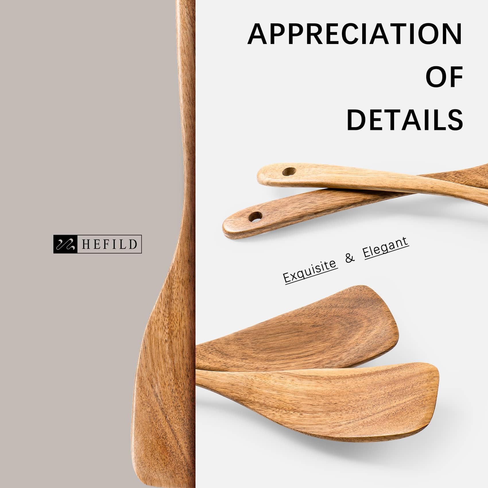 Hefild sustainable acacia cooking utensils crafted from renewable wood.