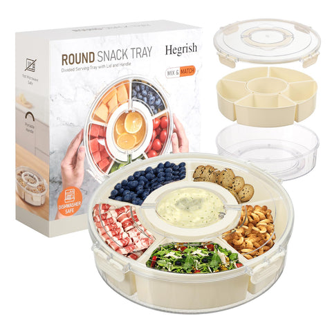 Hegrish divided rotating tray with lid for organized outdoor entertaining and transport