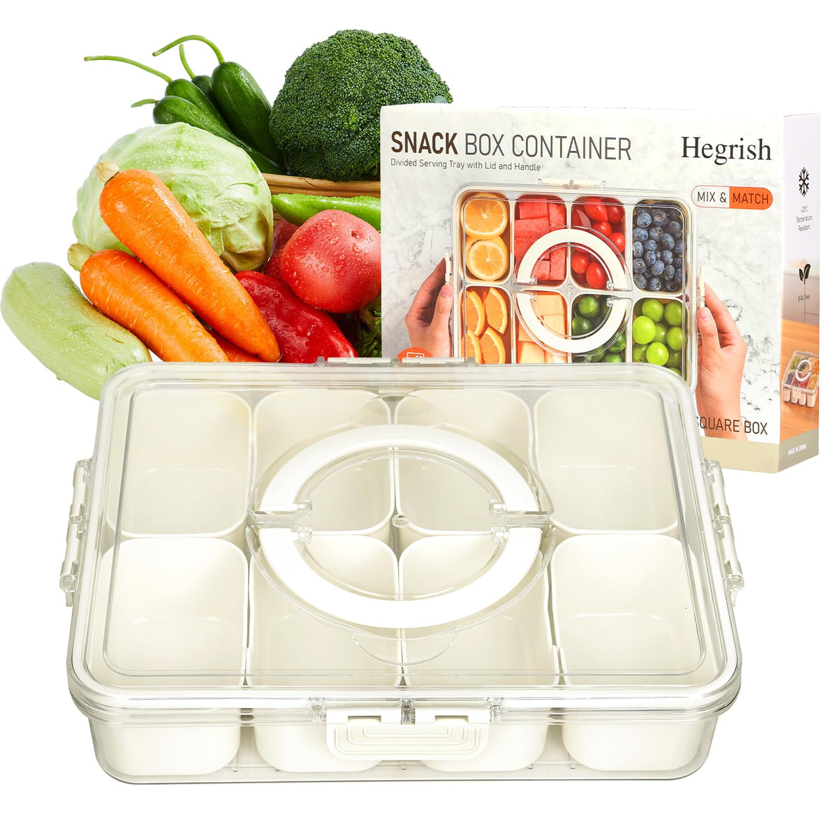 Hegrish Snack Box Container with divided compartments for organized snacking on the go