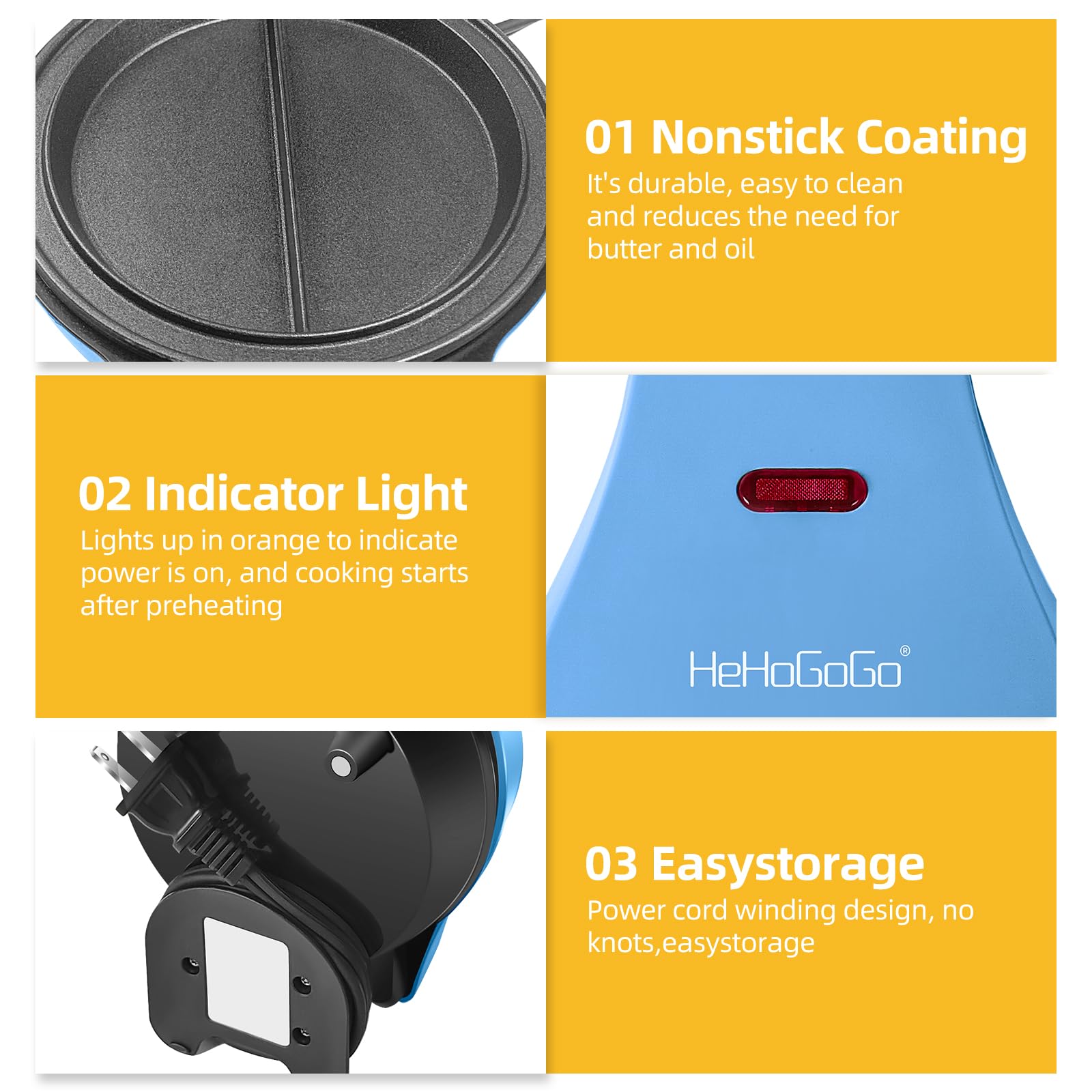 HeHoGoGo mini omelet maker preheat indicator guides perfect timing