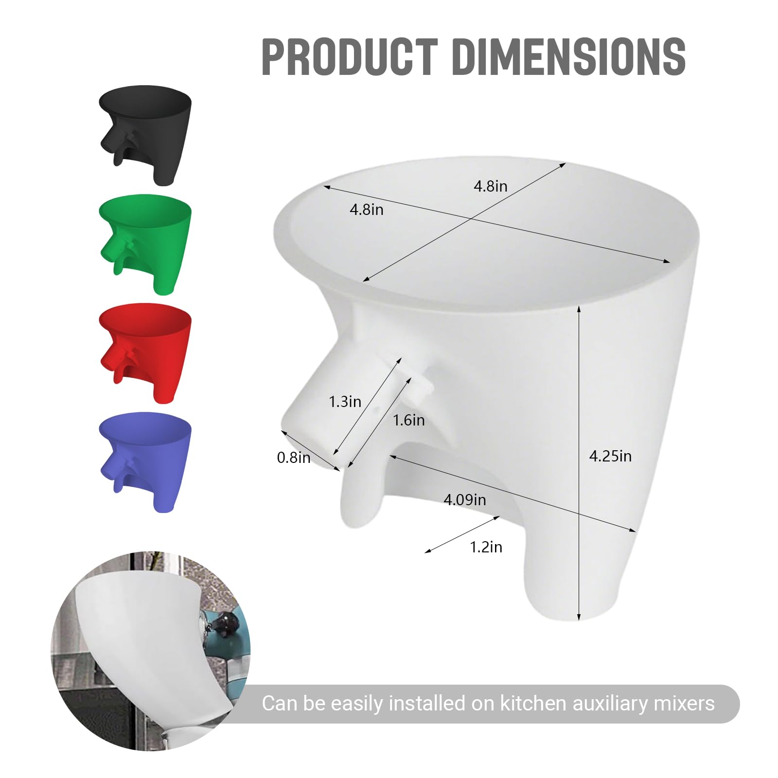 Heiluxe flour funnel fits KitchenAid KSM150 securely during operation