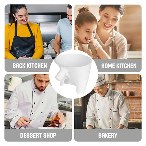 Heiluxe flour funnel keeps hands free for batter prep and steps
