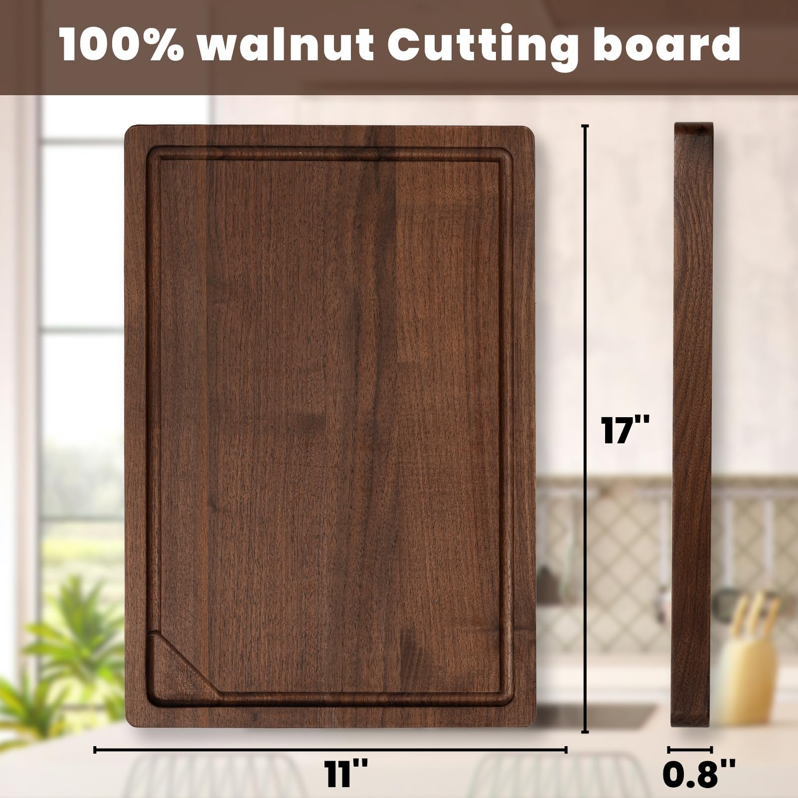 Heimlove walnut board deep juice groove catches liquids and reduces mess