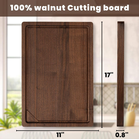 Heimlove walnut board deep juice groove catches liquids and reduces mess
