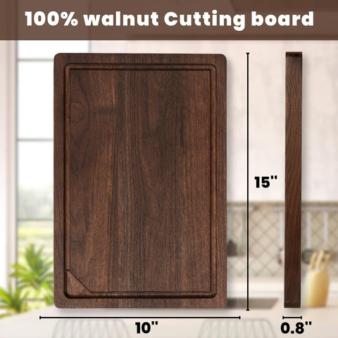 Heimlove walnut cutting board top view highlighting spacious prep surface.