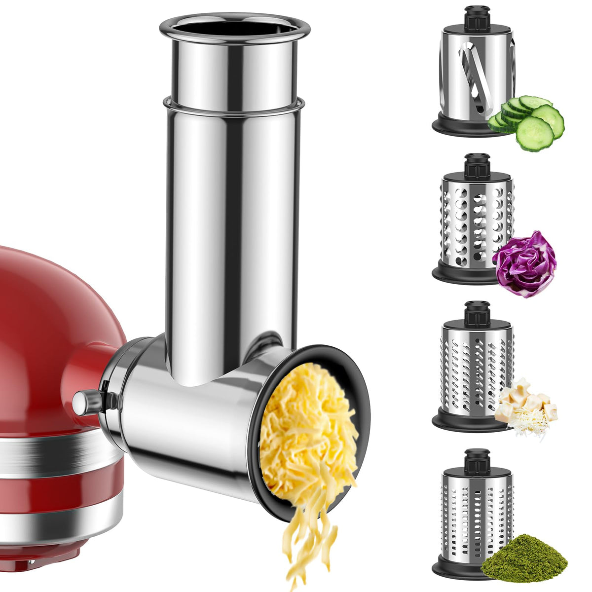 Heiolkako stainless steel slicer shredder attachment ready for cheese and vegetables