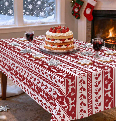 HEIPINIUYE red and white Christmas tablecloth protects tabletops during festive meals.