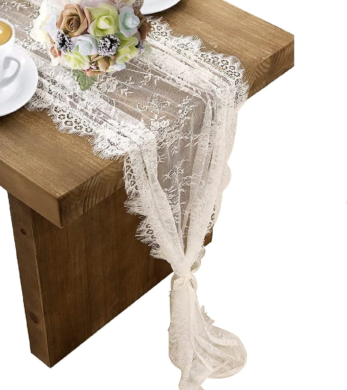 HEIPINIUYE white lace table runner embroidery detail for elegant weddings