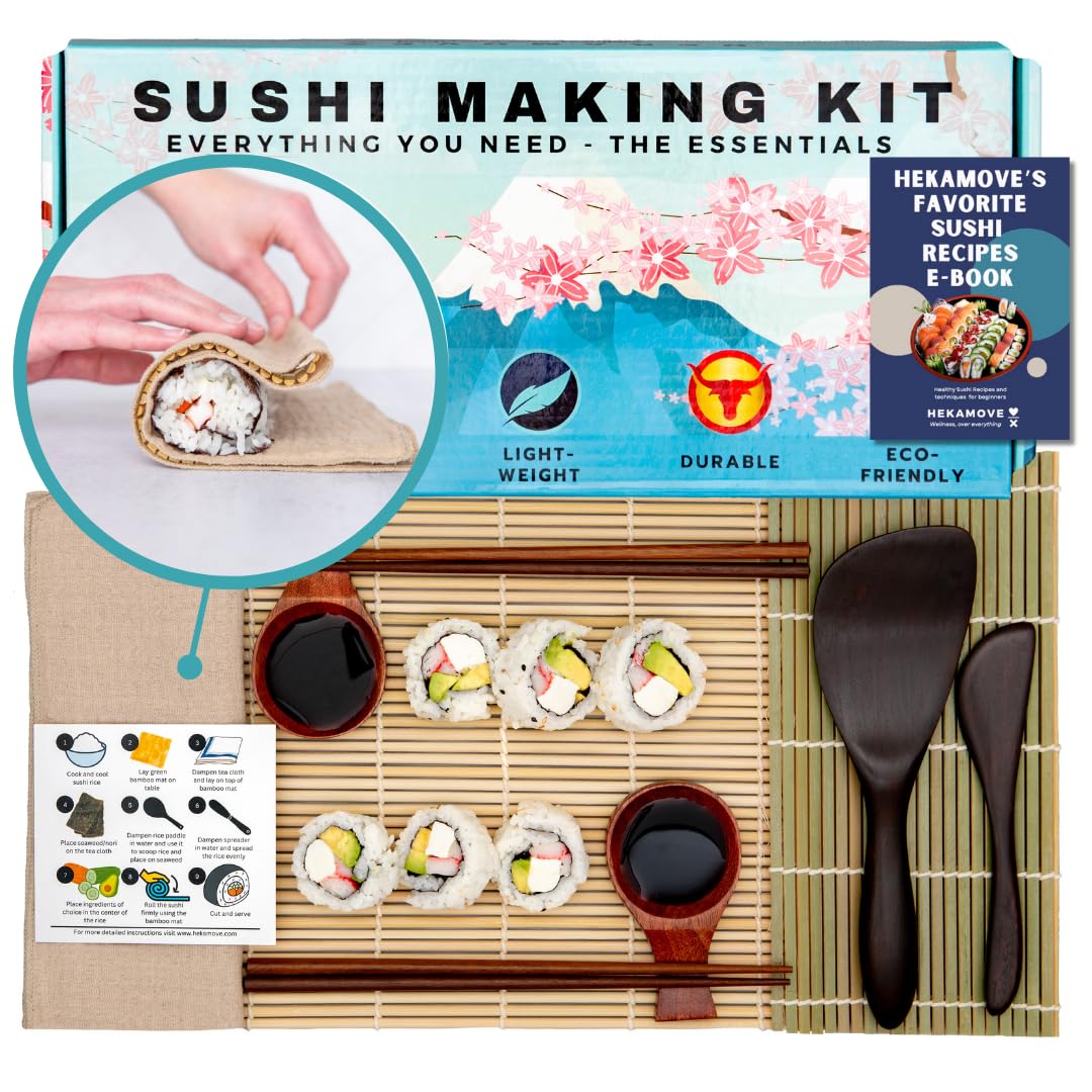 HEKAMOVE no-plastic sushi kit wood mats for easy, eco-friendly home sushi