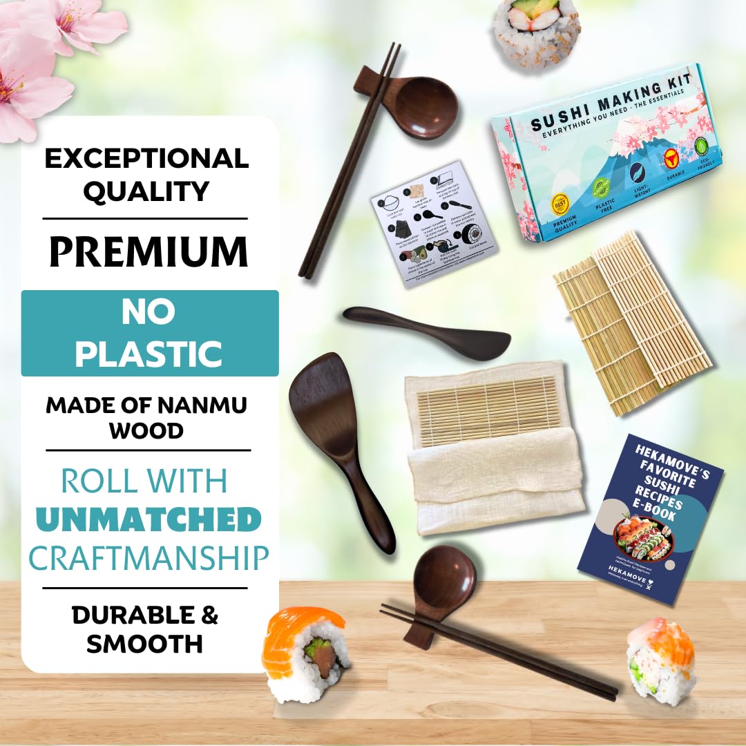HEKAMOVE premium wood sushi rice paddle for precise rice shaping at home