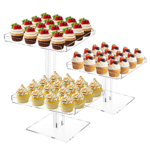 HEKORE 3-tiered serving tray assembly showing a sturdy, elegant display for cupcakes