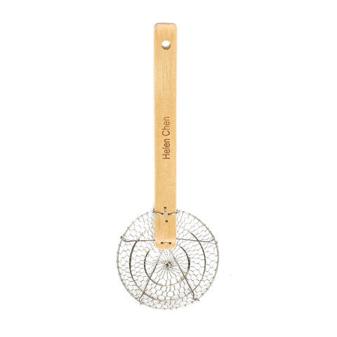 Helen's Asian Kitchen Spider Strainer 5-Inch with bamboo handle catches dumplings and noodles with precision.