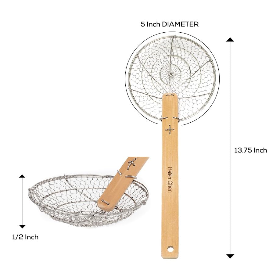 Helen's Asian Kitchen Spider Strainer lifting pasta with balanced control for easy handling.