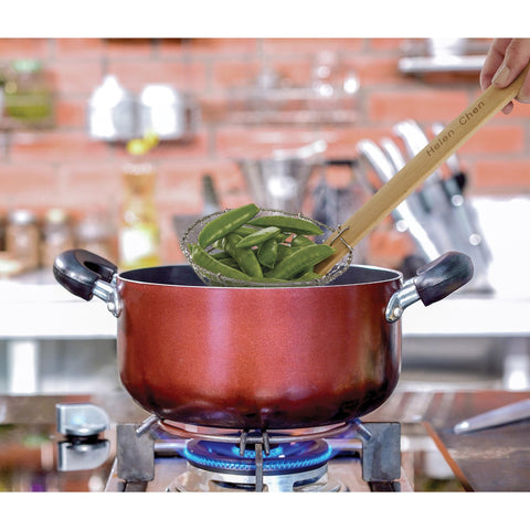 Rustproof stainless steel Spider Strainer from Helen's Asian Kitchen for dependable use.