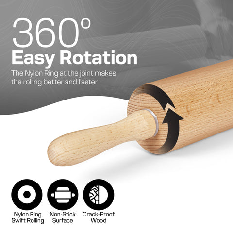 HELFERX rolling pin with ergonomic handles for comfortable control during rolling.