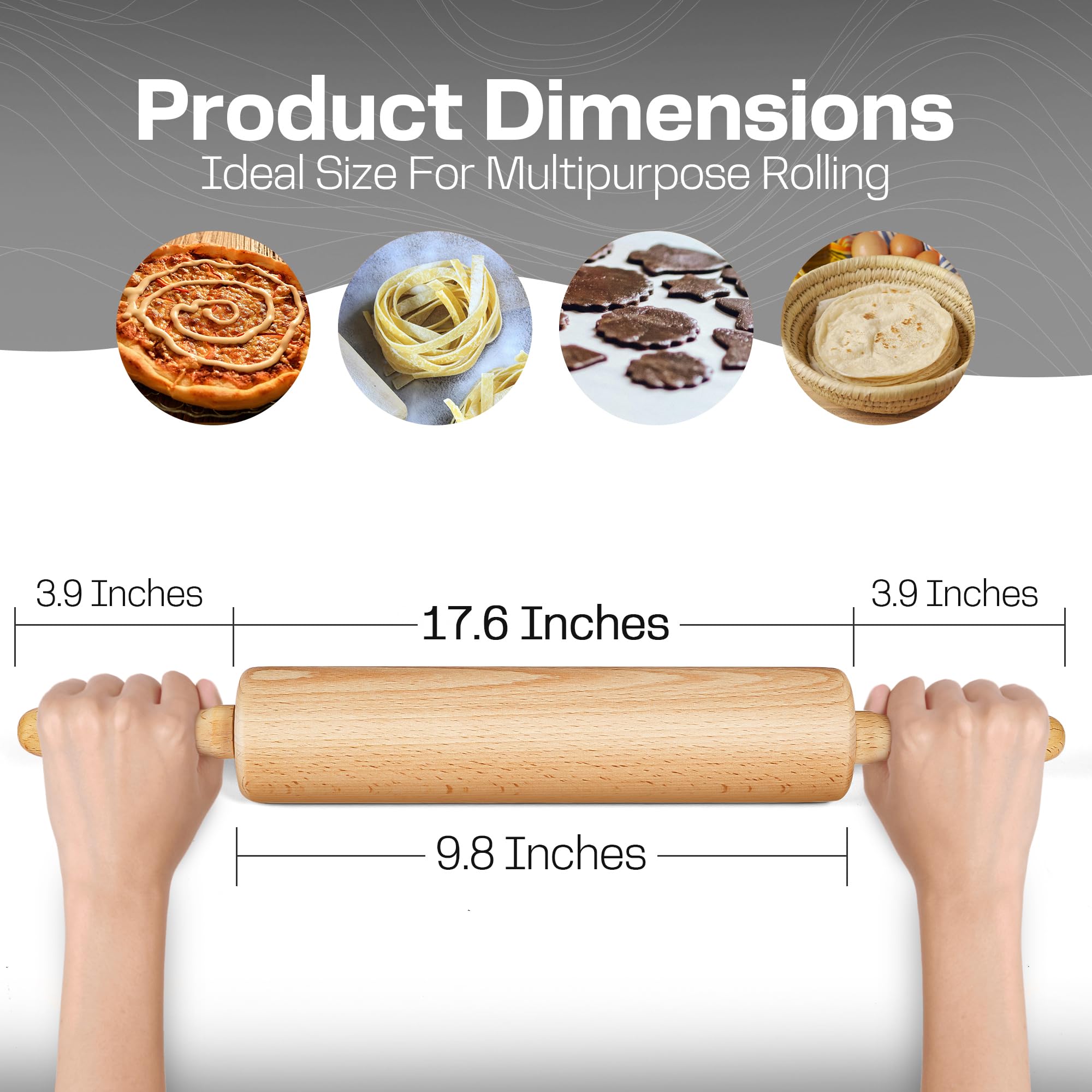 HELFERX rolling pin with smooth rolling action thanks to nylon bearings.