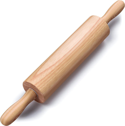 HELFERX wooden rolling pin in 17.6-inch length for even dough thickness.