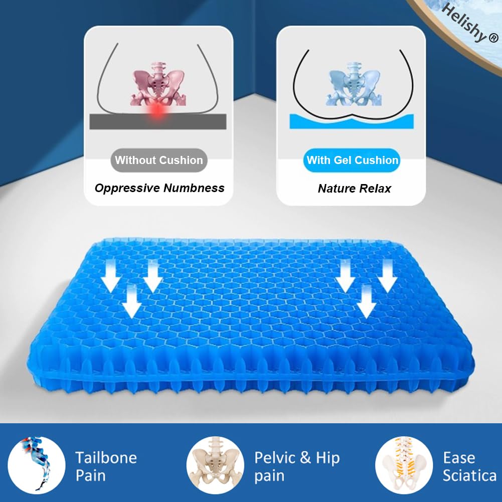 Helishy Egg Gel Seat Cushion features breathable cooling gel for long sittings.