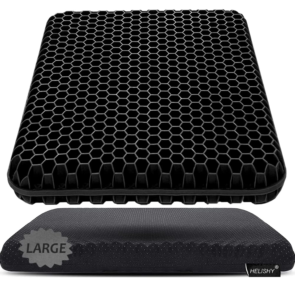 Helishy gel seat cushion large 17x17 provides breathable comfort for long sits.