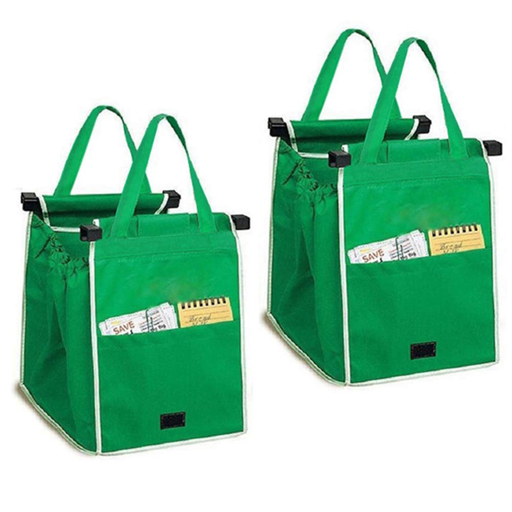 Helishy two-pack bags clipped to a cart for quick grocery runs.