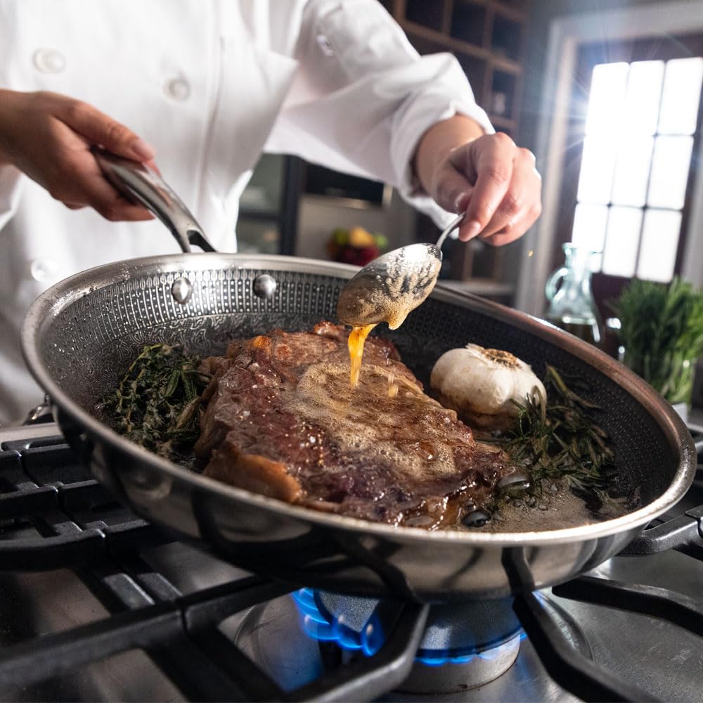 Hell's Kitchen Hybrid 11in fry pan dishwasher-safe for easy cleanup.