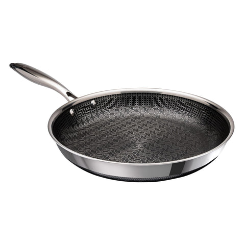 Hell's Kitchen Hybrid 11in fry pan top view shows quick heating and sturdy construction.