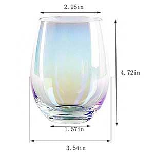 HELLWANG iridescent stemless wine glasses close-up highlighting color-shift finish for festive occasions