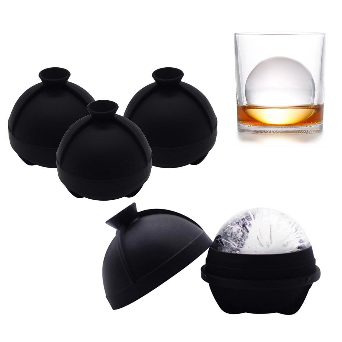 Helpcook ice ball molds 4-pack for slow-melting 2.5-inch ice spheres that chill cocktails.