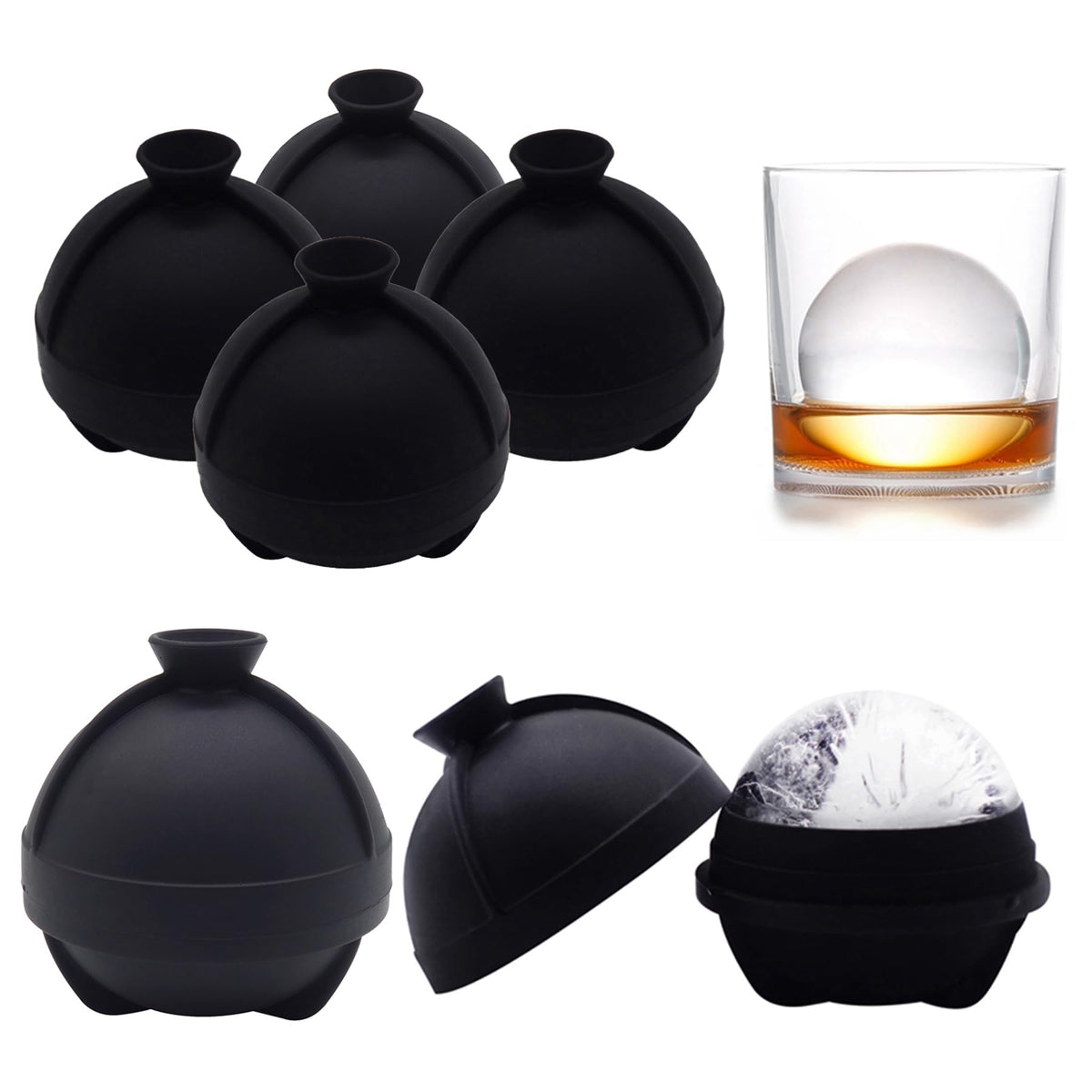 Helpcook Sphere Ice Molds 6-pack with built-in funnel for easy filling.