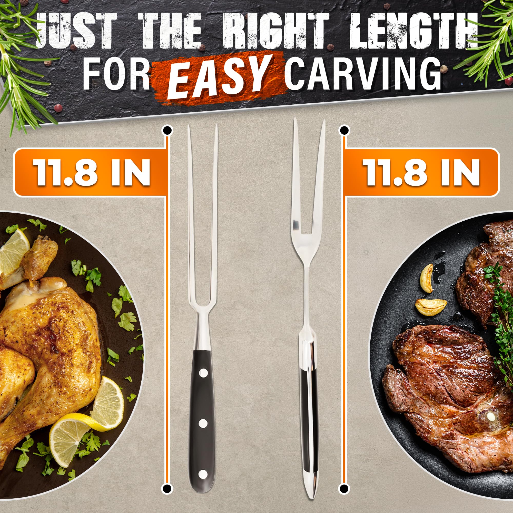 HELVETIOS carving fork 12in curved - ideal for lifting tender slices with control.