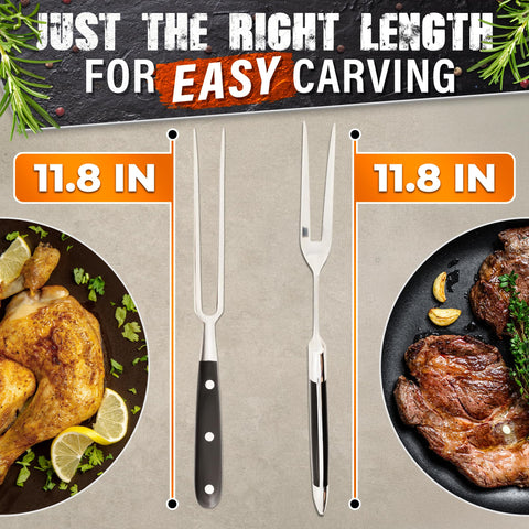 HELVETIOS carving fork 12in curved - ideal for lifting tender slices with control.
