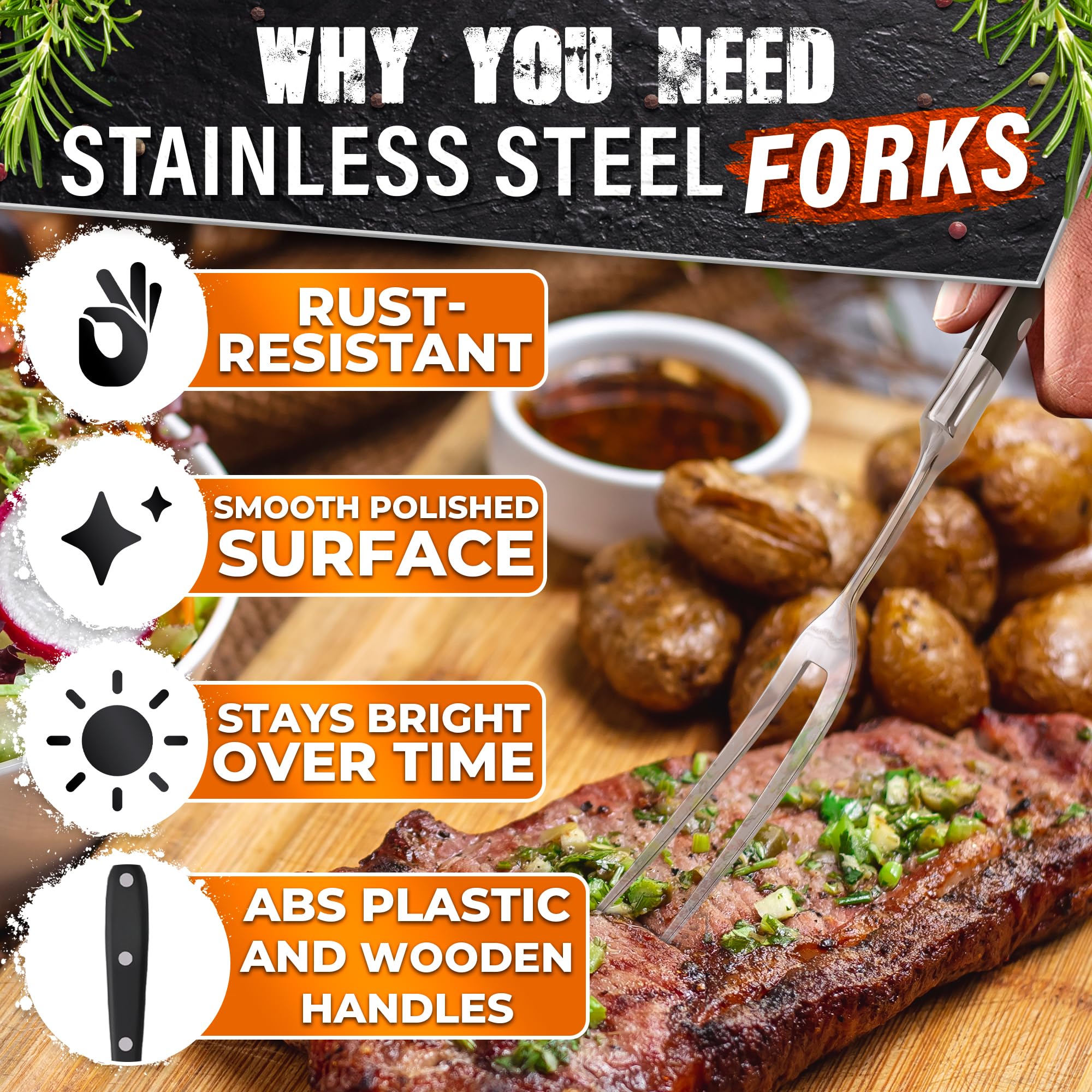 HELVETIOS stainless steel two-prong - durable meat fork for lasting performance.
