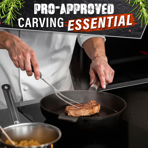 HELVETIOS versatile 2-prong set - straight and curved forks adapt to dense or delicate meats.