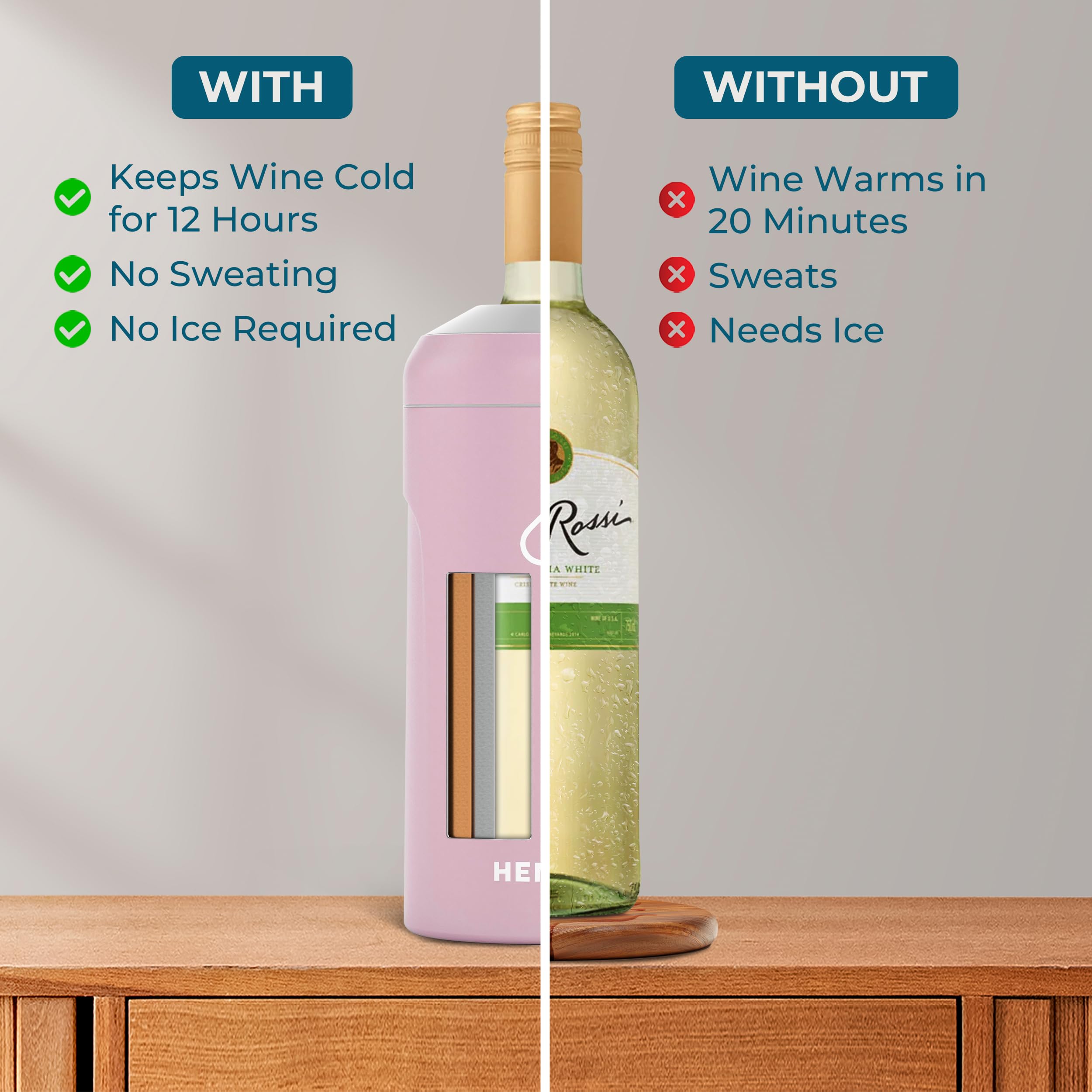 Hemli chiller top unscrews to insert bottle easily.