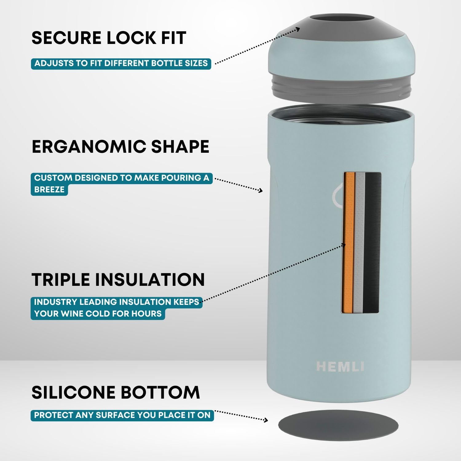 Hemli ergonomic design keeps bottles stable and easy to pour.