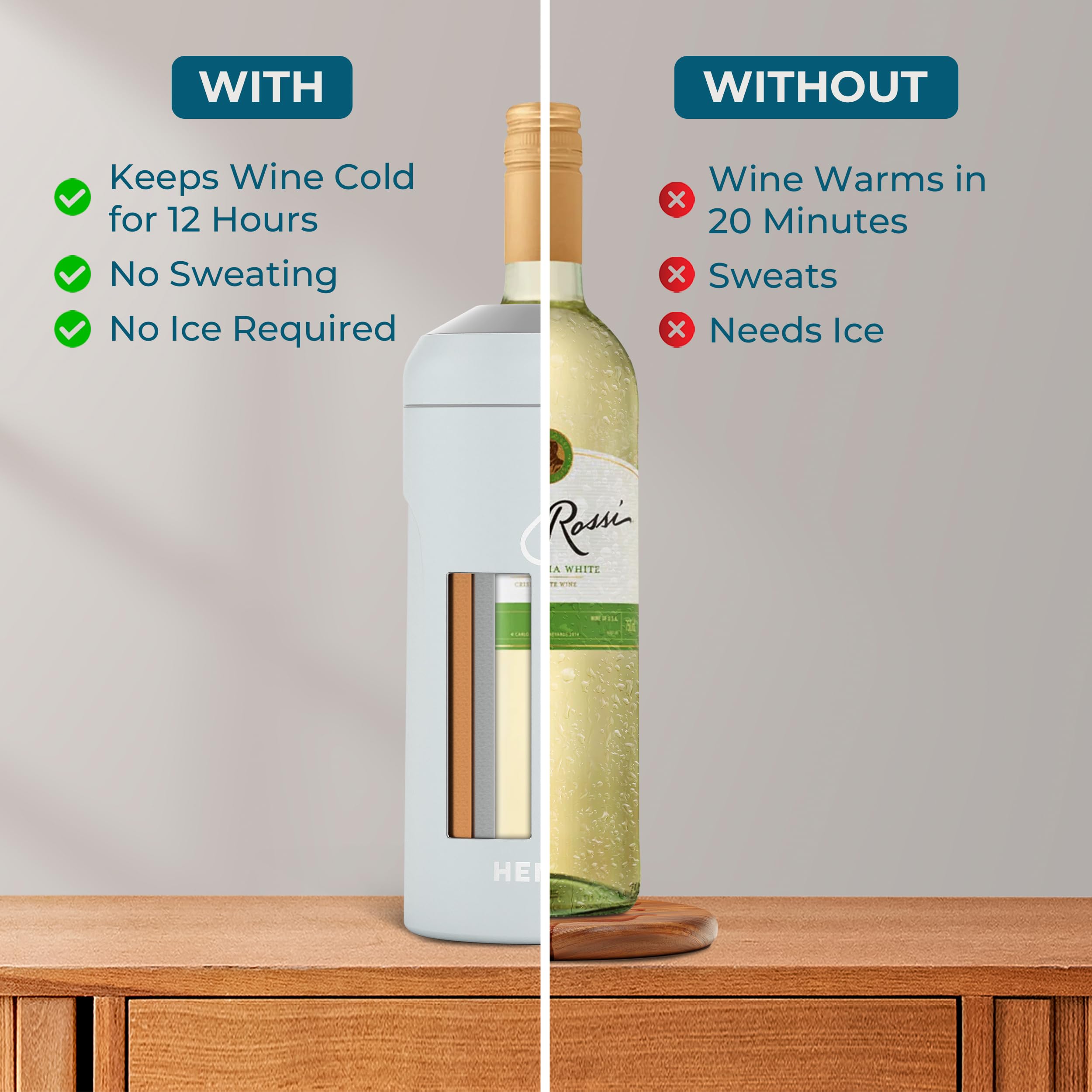 Hemli chiller with unscrewed top for easy bottle insertion.