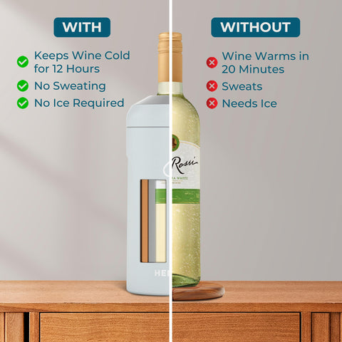 Hemli chiller with unscrewed top for easy bottle insertion.