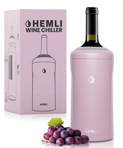 Hemli wine bottle chiller sleeve, front view, keeps wine cold on the go.