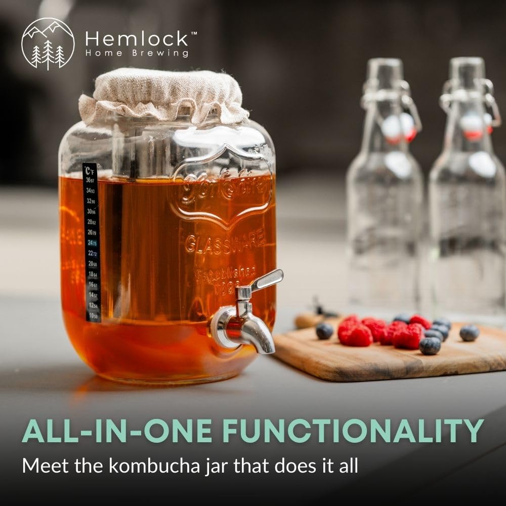 Hemlock Home Brewing breathable cloth top keeps SCOBY cultures safe during fermentation.