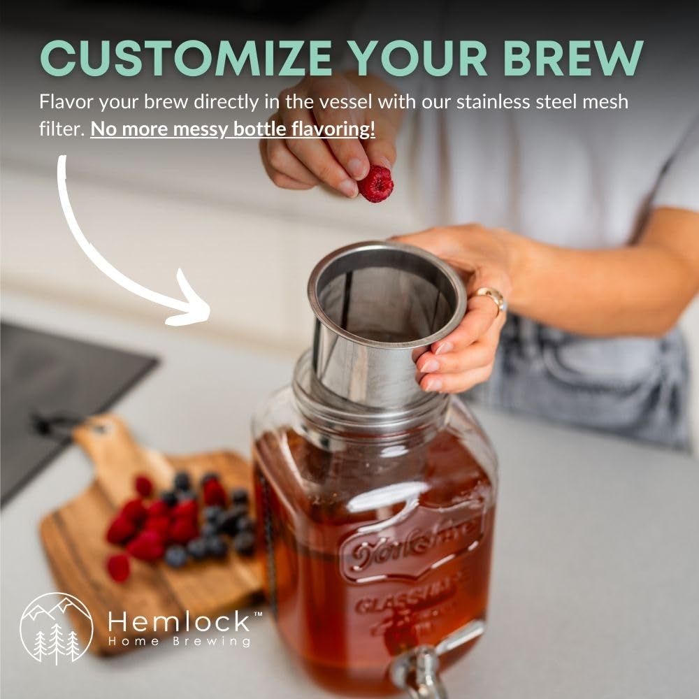 Hemlock Home Brewing continuous brewing design supports batch after batch with a durable glass jar.