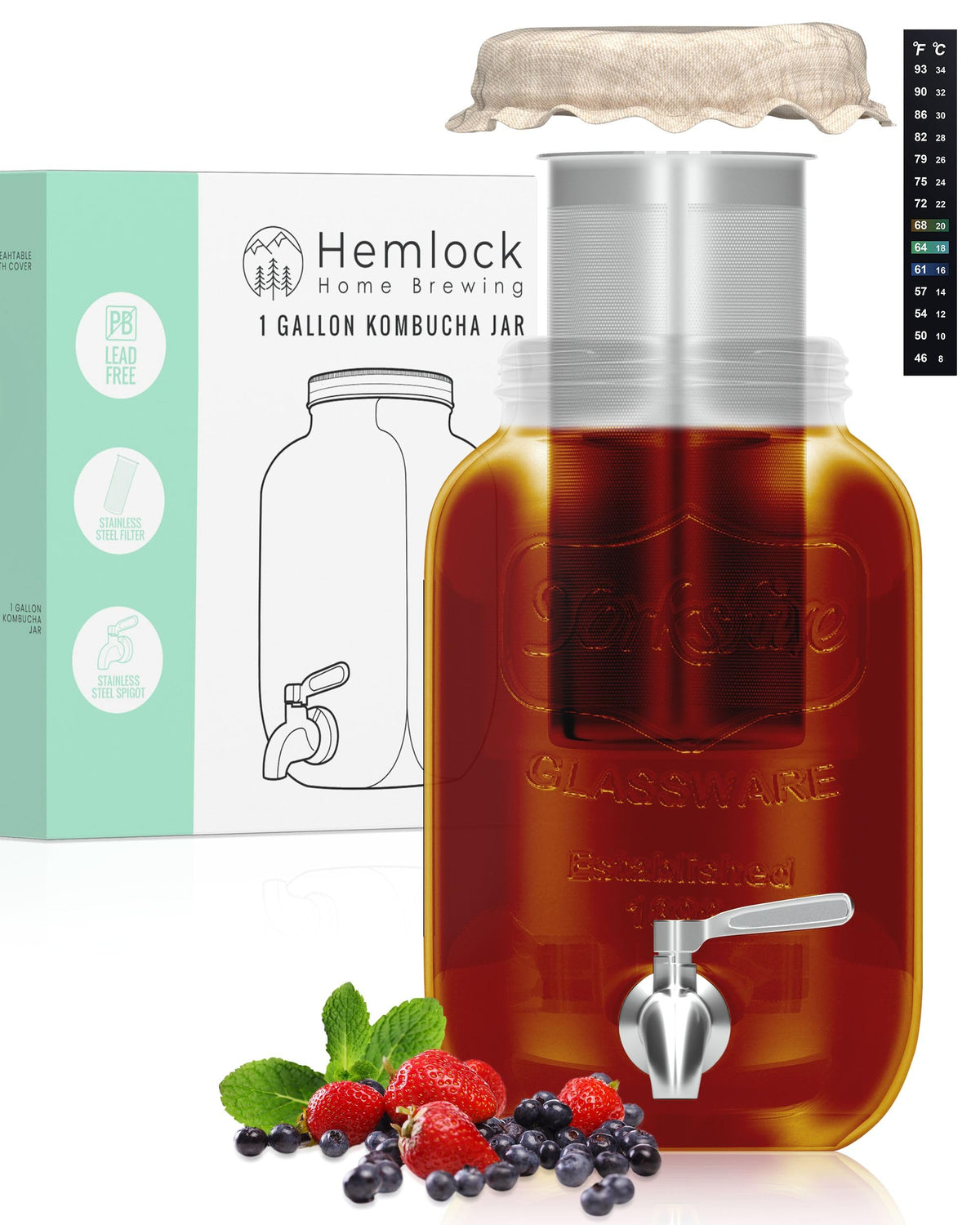 Hemlock Home Brewing kombucha jar with spigot for easy pouring and controlled fermentation.