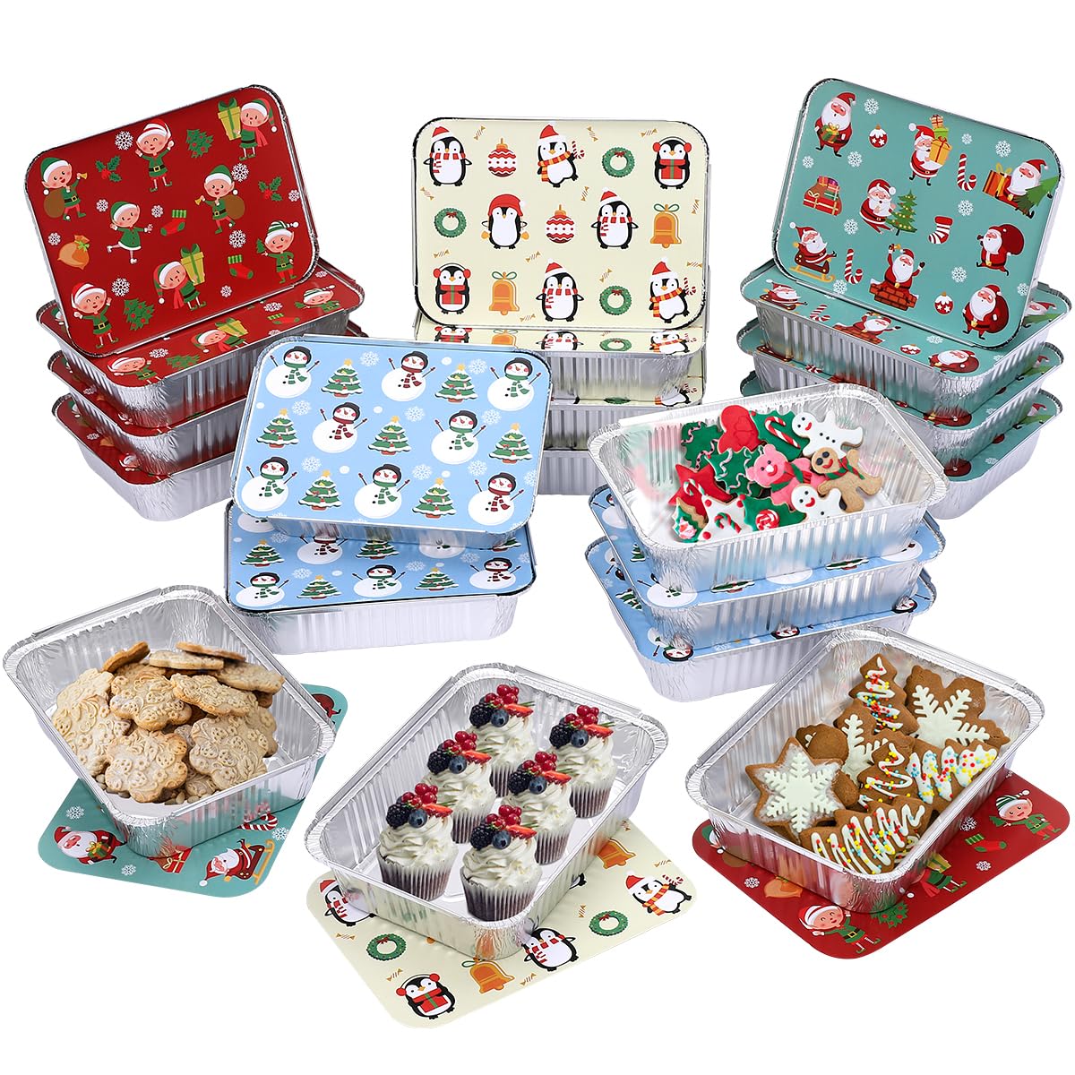 Hemoton foil pans with lids in rectangle takeout setup for holidays and events