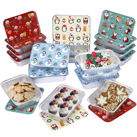 Hemoton foil pans with lids in rectangle takeout setup for holidays and events