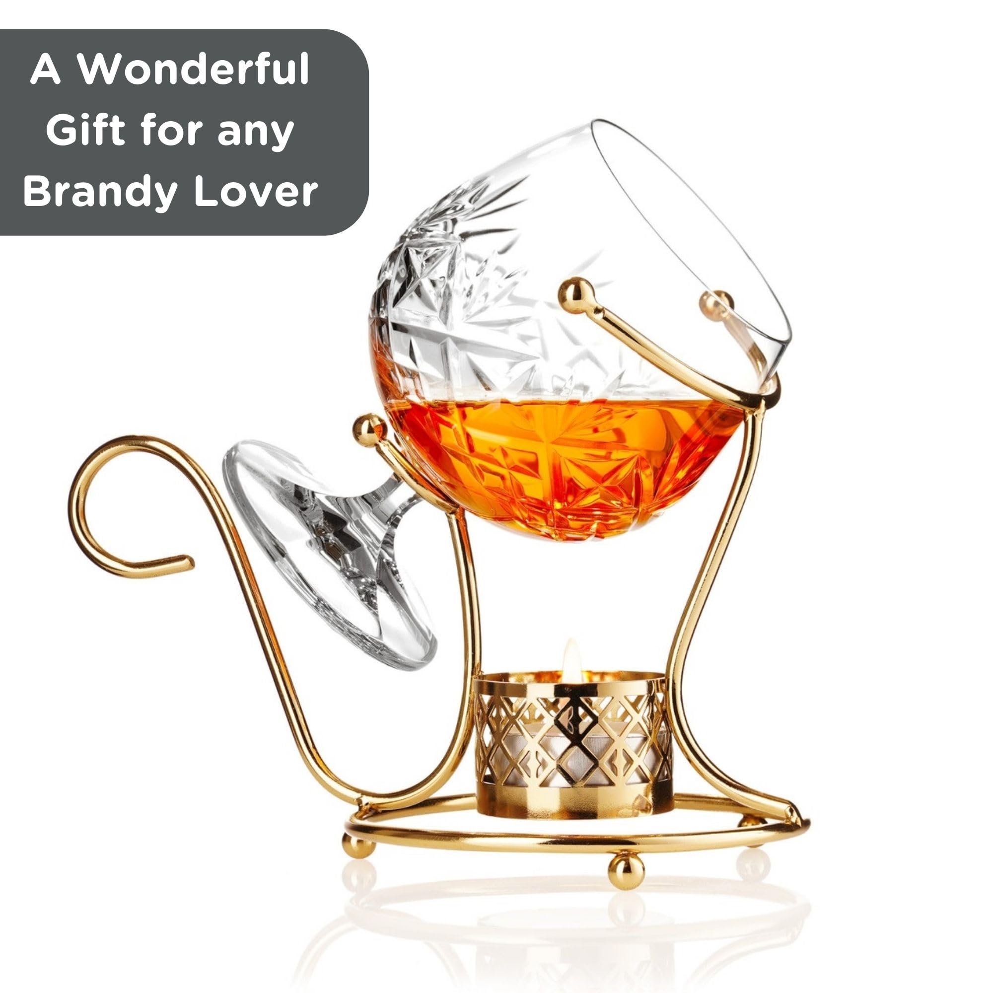 Hemswell Crystal Brandy Warmer angled view highlights craftsmanship and premium vibe.