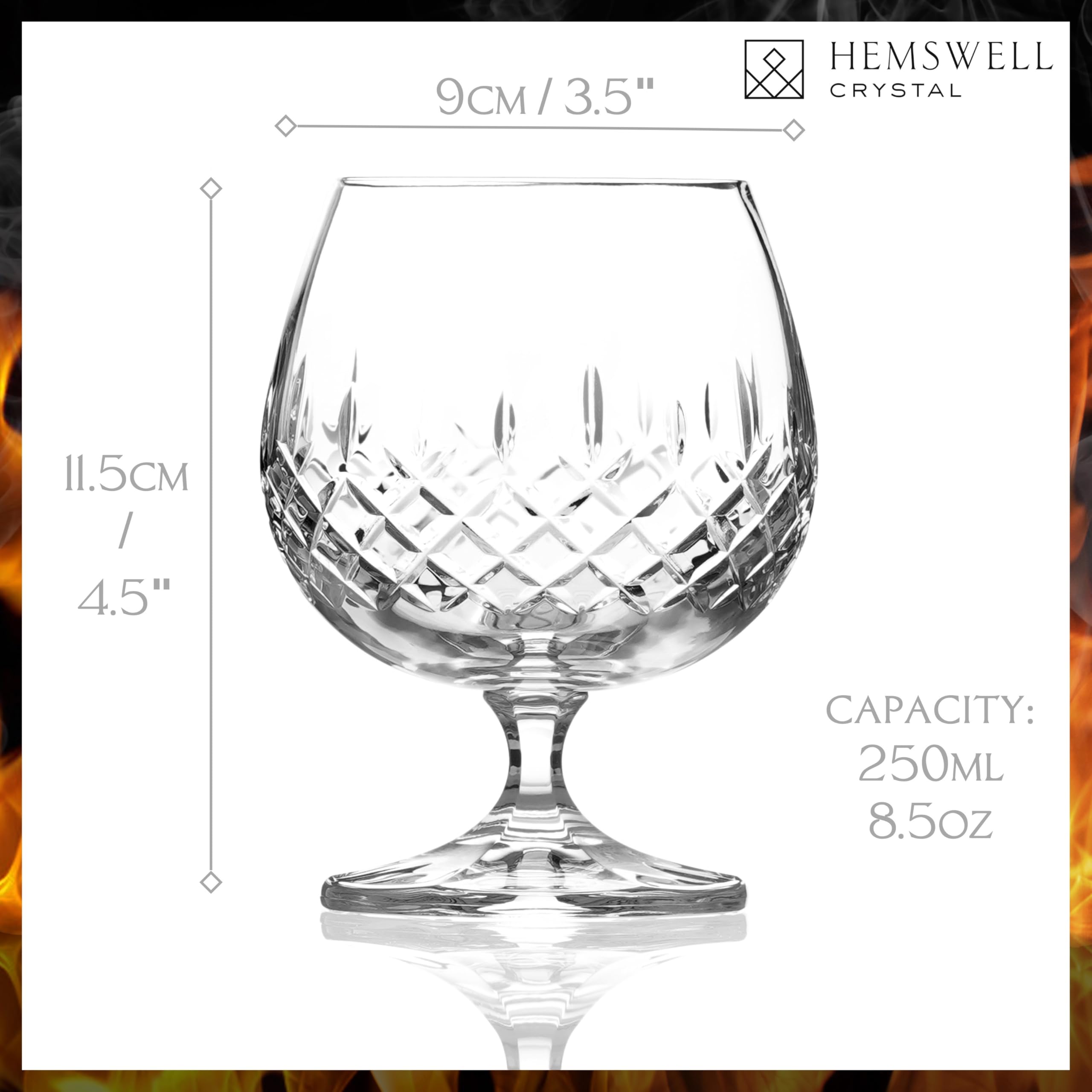 Hemswell Crystal lead-free clarity highlights sparkle for spirits like whiskey or cognac