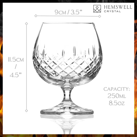 Hemswell Crystal lead-free clarity highlights sparkle for spirits like whiskey or cognac