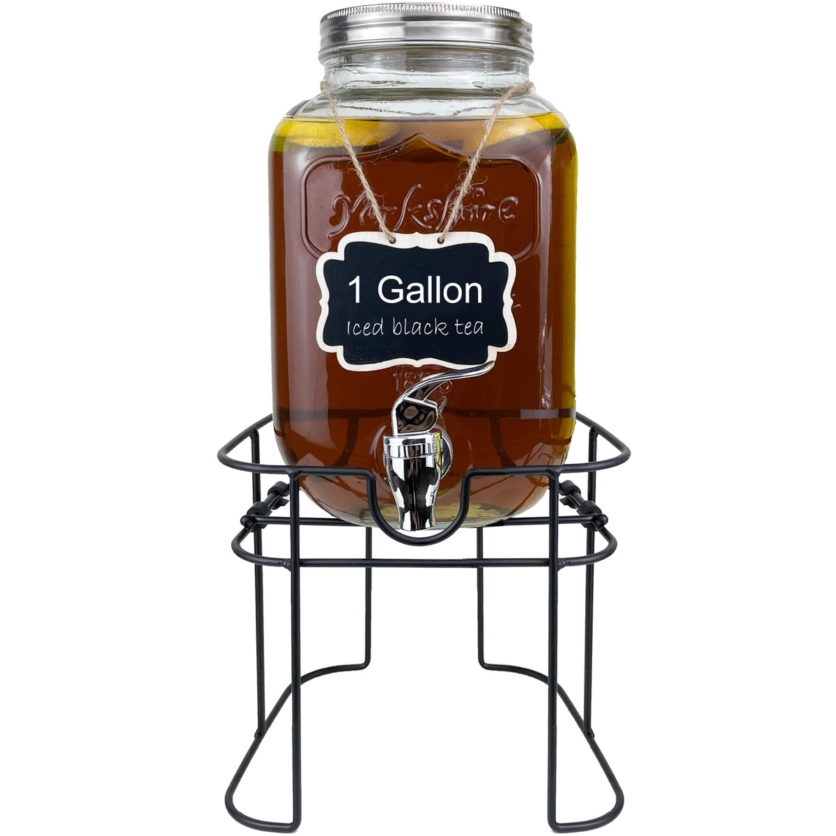 HENABLE 1-gallon glass drink dispenser with stand ready for parties