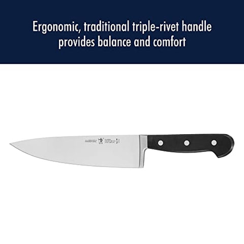 HENCKELS Classic satin-finish blades resist corrosion while staying sharp.