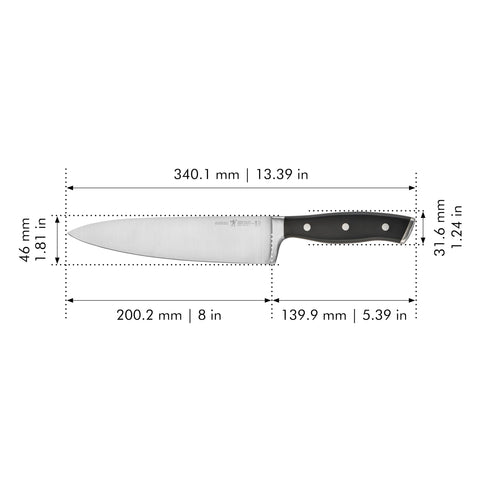 Henckels Forged Accent 8-inch knife in block highlights easy storage and access.